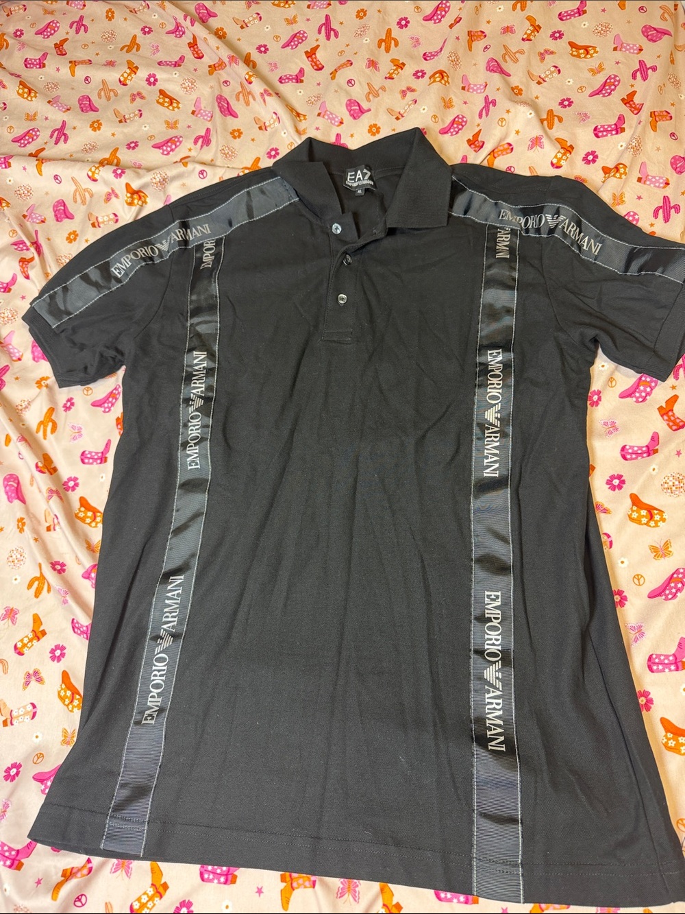 Emporio Armani Black Men's Polo with Branded Tape Trim